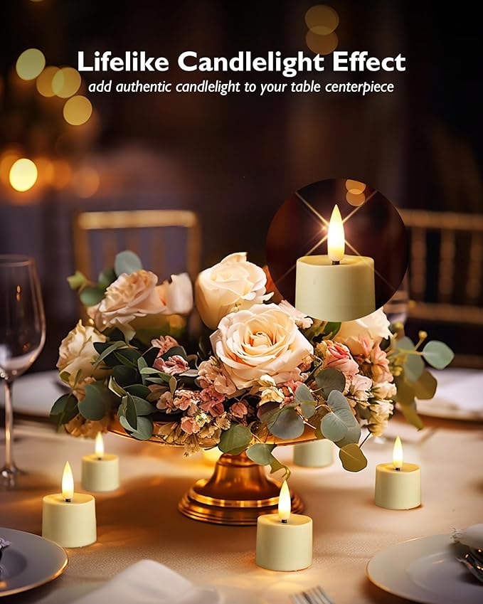 Remote Candles, 12Pcs Timer LED Votive Candle, Realistic 3D Flickering Flameless Tea Light Candles Battery Operated with 2/4/6/8H Timer for Home Decor- Ivory Base