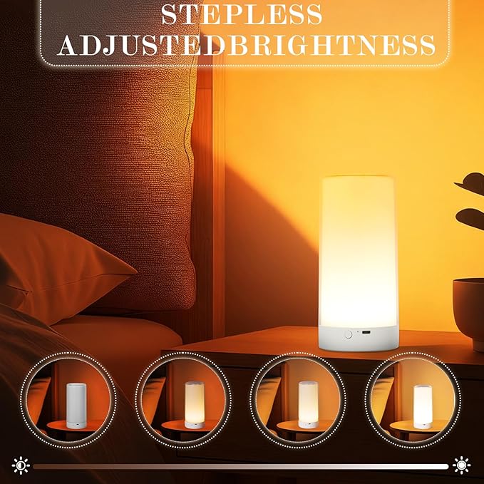 Table Lamp, Touch Sensor Bedside Lamps, Dimmable Warm White Light & Color Changing RGB for Kids,Holiday, Camping Use