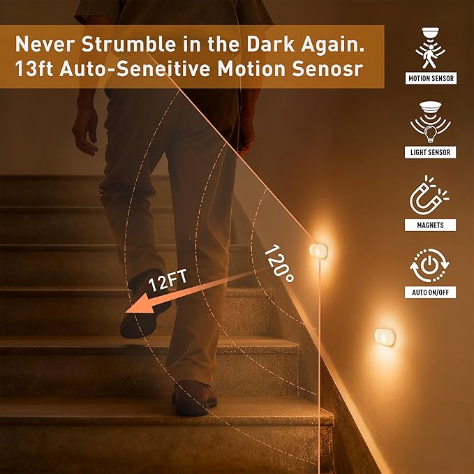 Rechargeable Motion Sensor Night Light, 2-Color White & Warm Toilet Light with Auto/On Mode, Magnetic & Adhesive Installation for Bathroom, Bedroom, Hallway (2 Pack)