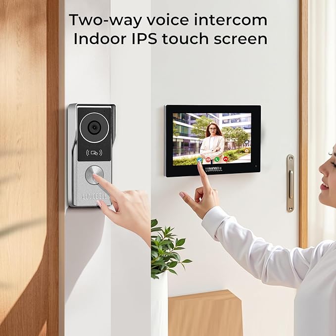 Wired Video Doorbell Camera with Indoor Monitor, Video Intercom System, 7" Touchscreen Display, Night Vision, 130° Wide Angle, Two-Way Talk, Tuya App Remote Unlock, Waterproof, No Monthly Fees