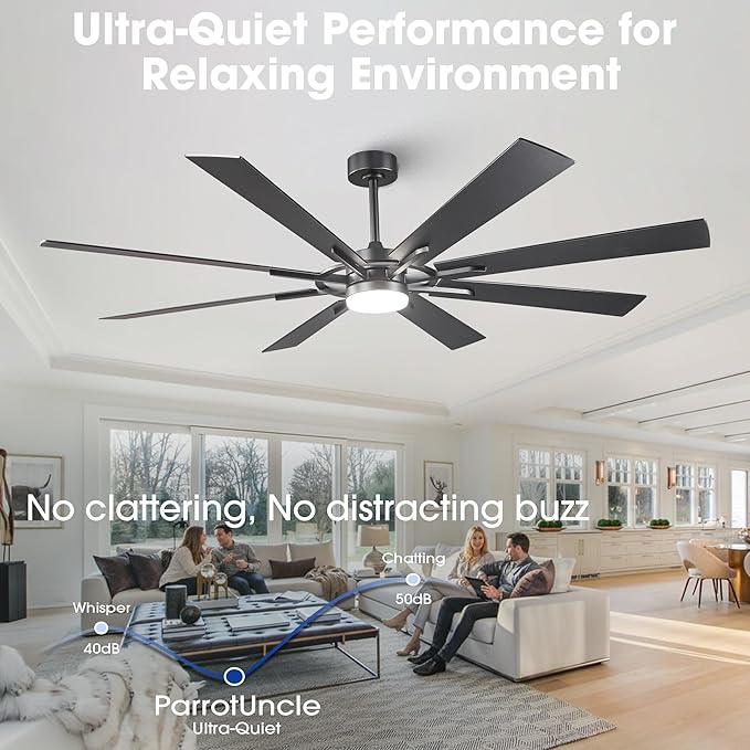 Ceiling Fans with Lights and Remote/ APP, 72 Inch Farmhouse Chandelier Ceiling Fan for Bedroom Living Room, Black Industrial Lighting Ceiling Fans Outdoor Indoor, 6-Speed DC Motor Reversible 8 Blades