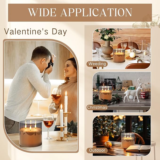 Retisee 6'' x 6'' Extra Large Flameless Candles, 3 Wick Glass Large Candles with Remote Control and Timer Function, Real Wax LED Pillar Flickering for St. Patrick's Spring Party Decor(Gray,1 Pcs)