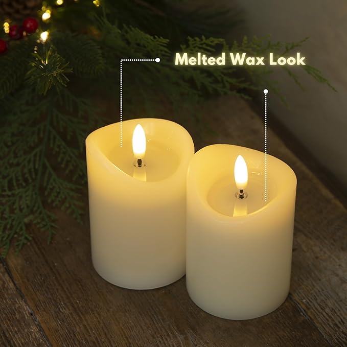 LumiPur Basics Flameless Flickering Wax Pillar LED Candles 2.75" x 4" (2 Pack, Linen White)