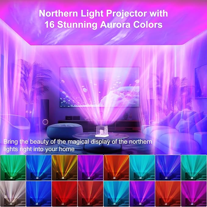 Northern Lights Projector, 1800mAh Rechargeable Aurora Light Projector, 16 Colors Mood Lighting Galaxy Lamp with Remote for Adult Boys Girls Gifts Room Decor