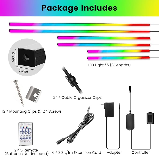 6 Pcs RGB+IC Recessed Lighting for Acoustic Wall Panels, Alexa Compatible RGB Wall Lights for Acoustic Wood Slat Panel, Smart WiFi Self-Adhesive LED Recessed Lights for Slat Decor (2*15+2*25+2*35in)