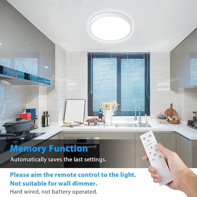 Unicozin Dimmable Ceiling Light with Remote Control, Wired 8.7Inch 18W 3000K-6000K Light Color Adjustable, Round LED Flush Mount Ceiling Lamp, White Flat Panel Lights for Dining Room, Bedroom, Kitchen