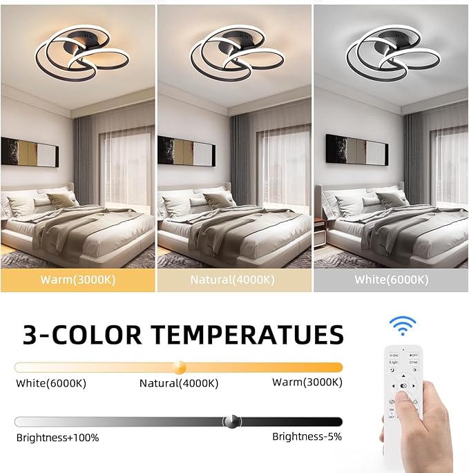 CANEOE Modern Led Ceiling Light, 42W Dimmable Close to Ceiling Light Fixture with Remote Control, Flush Mount Led Ceiling Lamp for Bedroom Living Dining Room Kitchen