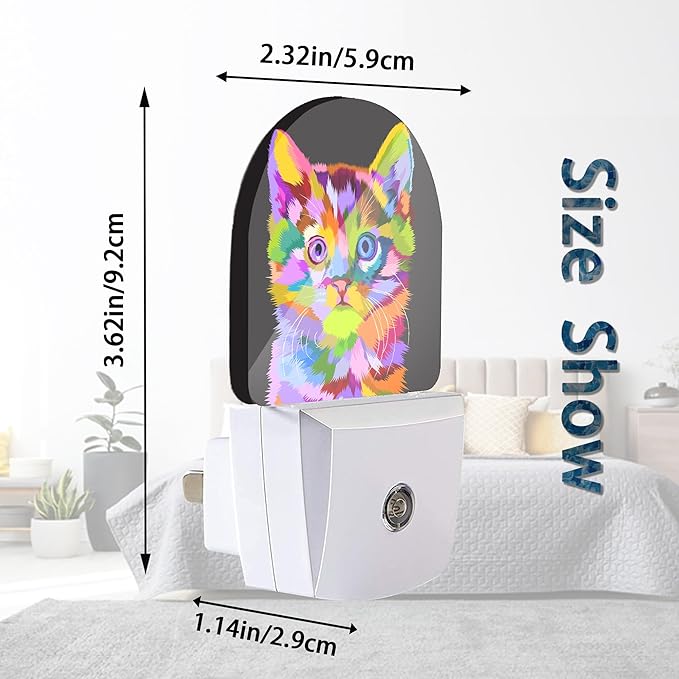 Colorful Cute Cat Night Lights Plug into Wall for Girls Boys Room,Night Light LED Lamp Dusk to Dawn Sensor Round Lamp for Bedroom Bathroom Hallway Home Wall Decor