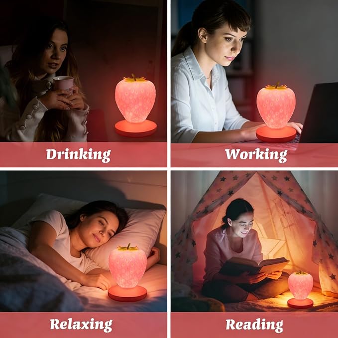 ‌Strawberry Night Light, Cute Silicone LED Touch Strawberry Lamp, USB Rechargeable, 3 Modes Dimmable, Color Changing Bedside Lamp, Valentine's Day, Birthday Gifts