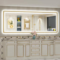 96x36 Gold Beveled Framed LED Bathroom Mirror with Lights, Backlit & Front Lit, Anti-Fog Metal Frame Lighted Vanity Mirrors for Bathroom Wall, Dimmable, 3-Color Light, Memory, Tempered Glass