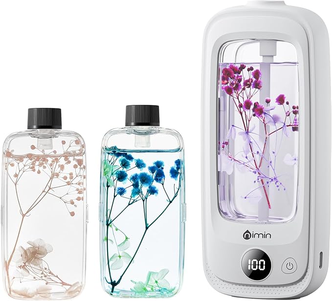 Small Waterless Oil Diffuser, Cordless Aromatherapy Diffusers with Real Flowers | 3 Scents Home Fragrance, 6-Speed Adjustable Air Freshener for Office & Bedroom