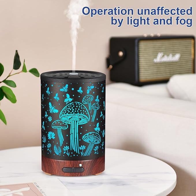 Essential Oil Diffuser- Aromatherapy Diffuser with7 Colors Light and Auto-Off for Women Metal Cool Mist Humidifier for Home and Office for Mom Women（Mushroom + Bee）