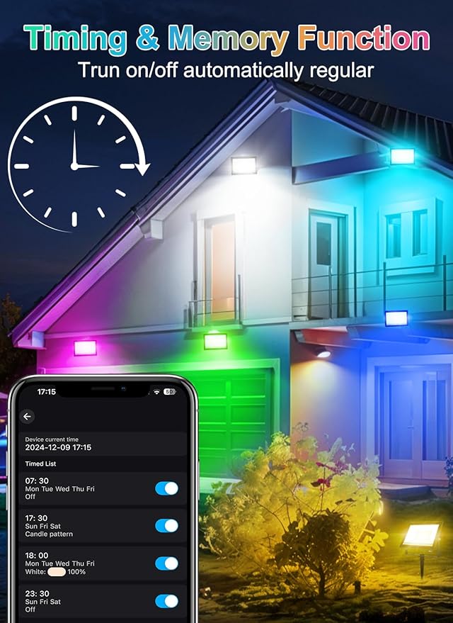 T-SUN LED Flood Lights Outdoor 60W, 600W Equivalent 6000LM Color Changing Landscape Light with APP Control, Waterproof Floodlights with 2700K & 16 Million Colors, Timing, Music Sync, US Plug(6 Pack)