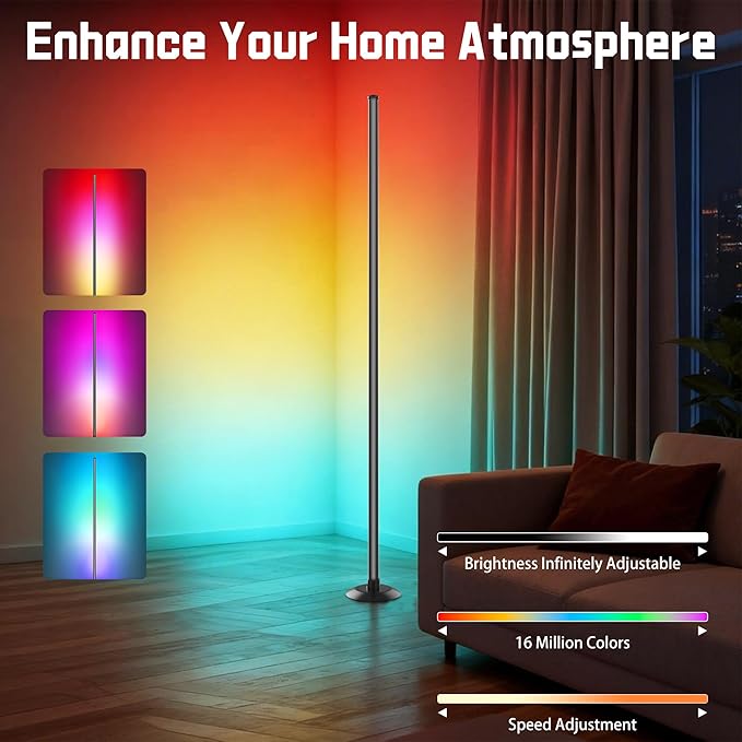 Led Corner Floor Lamp USB Powered with App & Remote Control, Color Changing Led Lamp Music Sync IC+RGBW, Timer, 64+ Music Modes, Standing Lamps for Living Room Lamp Bedroom Gaming Room, 2 Pack