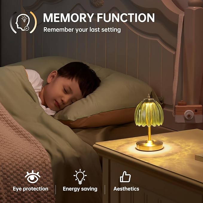 Tulip Small Table Lamp, 5200mAh Cordless Touch Control Mini Table Lamp with 3 Color Temps & Stepless Dimming, Perfect for Small Spaces Like Dressers, Bedsides, Bookshelves (Green Tulip)