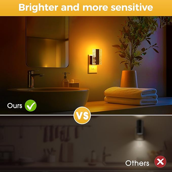 L LOHAS LED Night Lights Plug Into Wall, 2 Pack Night Light with Dusk-to-Dawn Sensor, Dimmable Decorative LED Nightlights, 0-100LM Amber Adjustable Brightness for Bathroom, Hallway, Bedroom,Stairway