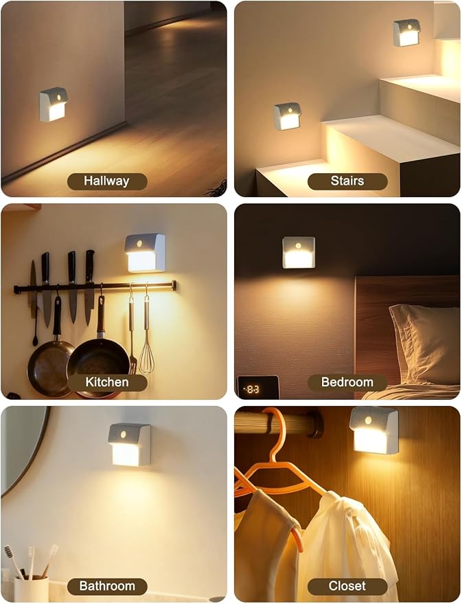 Linkage Stair Lights Motion Sensor Indoor, Magnetic Stick-On LED Wall Light, Dimmable Warm White Light, Rechargeable Motion Activated Light, for Hallway, Bedroom, Stairs, Kitchen