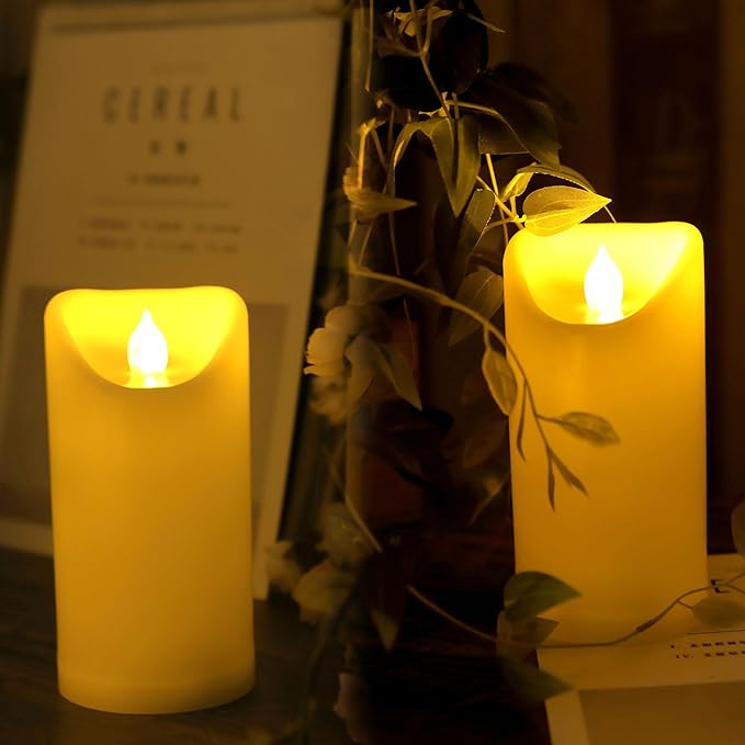 CANDLE CHOICE Outdoor Battery Operated Flameless Candles with Remote Timer Waterproof Flickering Plastic Electric LED Pillar Lights for Lantern Patio Garden Wedding Party Decorations 3x5 Inches 2 Pack