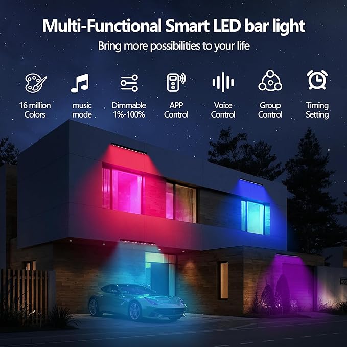 Linkable Smart RGBCW Wall Washer Light Bar 90W – 2700K-6500K Tunable White LED Bar with App & RF Remote, 16 Million Color Changing Wash Lights, IP65 Stage Light for Wall Wash Lighting