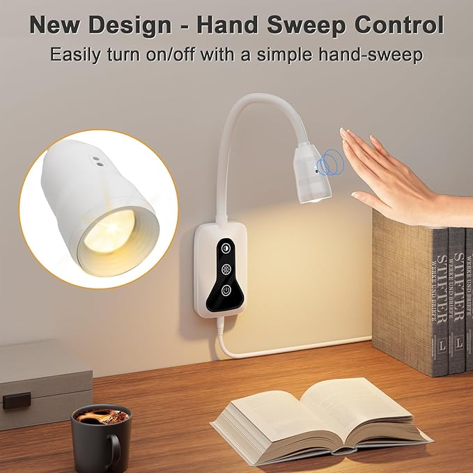 1 Pack Wall Mounted Headboard Reading Light, LED Dimmable Touch Control, Adjustable Neck, Ideal for Bedside, Office, or Reading（White）