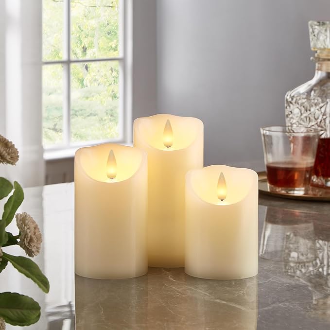 Flameless Pillar Candles Flickering with Remote Timer, Battery Operated LED Candles Up to 400 Hours, 3D Moving Flame Real Wax Candles. (Ivory with Scalloped Edge)
