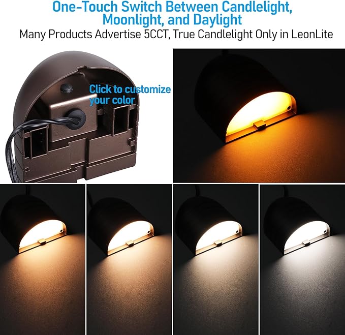 LEONLITE 12-Pack Update 5CCT Low Voltage LED Deck Lights, 250LM Ultra Bright Fence Down Light, 12-24V AC/DC Anti Glare Step Railing Light, CRI90, 1800K/2700K/3000K/4000K/5000K, IP65, Oil Rubbed Bronze
