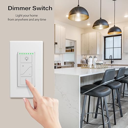 Smart Dimmer Light Switch with Wireless Remote, Compatible with Alexa for Voice Control, Electrical Smart Wall Switch for Dimmable LED/CFL INC/HAL Bulb of Ceiling Pendant Lamps Fixture, ETL Listed