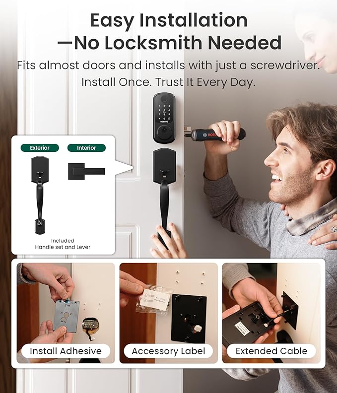DESLOC B200 Keyless Entry Door Lock with Handle Set, Smart Locks for Front Door, Deadbolt Smart Lock, Front Door Locks Set, Electronic keypad Deadbolt with Handle, 12 Months Battery, IP54