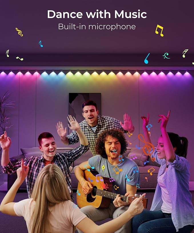 Smart RGBW+IC String Downlights, 20ft with 30 LED String Lights, 111 Scene Modes, Music Sync Color Changing Indoor Wall Light Fixture for Party, Christmas Birthday, APP/Voice/Remote Control