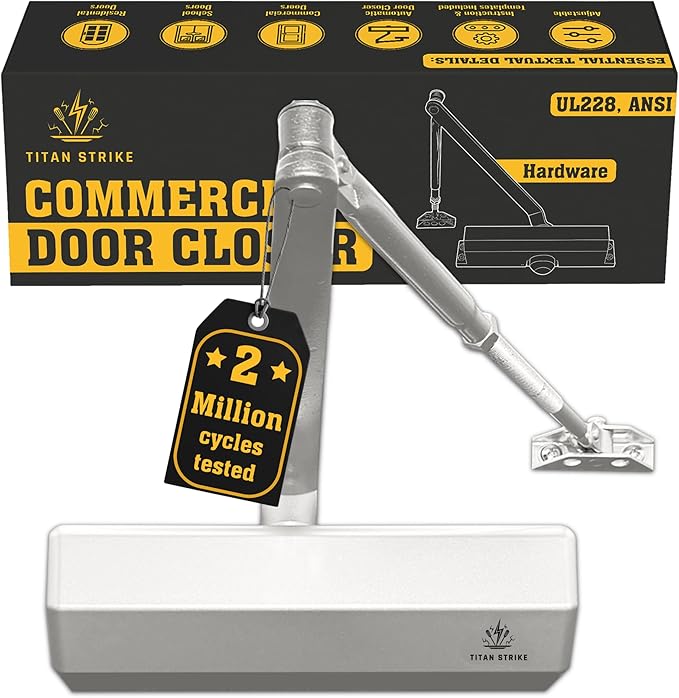 Heavy Duty Automatic Door Closer with Regular Arm, Commercial Indoor/Outdoor Adjustable Door Closer, ANSI Grade 1, UL Certified, ADA Compliant, Silver