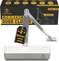 Heavy Duty Automatic Door Closer with Regular Arm, Commercial Indoor/Outdoor Adjustable Door Closer, ANSI Grade 1, UL Certified, ADA Compliant, Silver