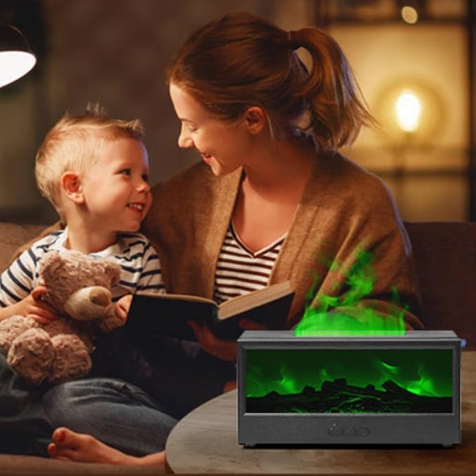 Essential Oil Diffusers for Home,Air Diffuser Flame Colorful Water Vapor Fireplace Fire Humidifier Aromatherapy Aroma for Room Bedroom,Auto Off Protection