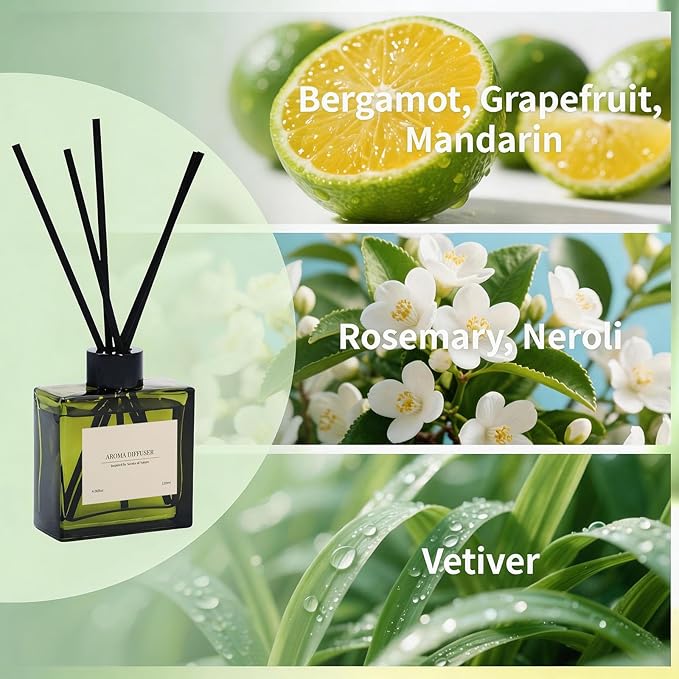 Reed Diffuser, 4 oz Citrus Grove Scent Diffuser with 10 Sticks, 90 Days Long Lasting Reed diffusers for Home, Elegant Fragrance for Bathroom Bedroom Office Decor, Air Fresh