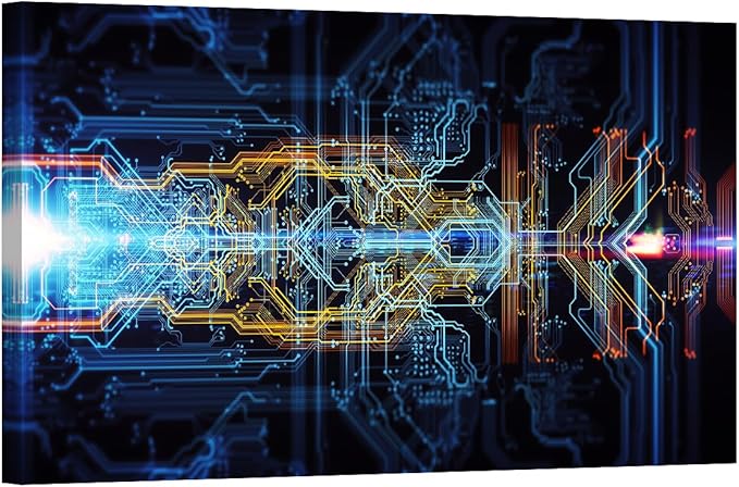 LSIUHWUWI Abstract Technological Background Wall Art for Living Room CPU Concept Canvas Wall Art Poster Circuit Board Wall Decor for Bedroom Artwork Framed Ready to Hang 24x36 INCH