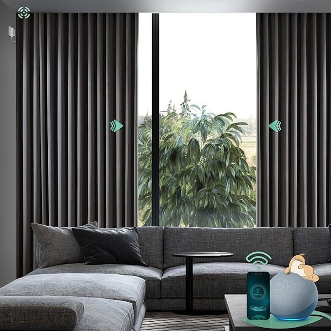 Yoolax Smart Retractable Curtain Compatible with Alexa and Google Home, Motorized Curtain Hardwired with Remote Customized Size (Dark Grey)