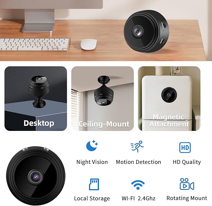 Hidden Camera Surveillance Monitor - WiFi Nanny Cam with 1080P Night Vision, Motion Detection, and Smartphone Compatibility - Indoor Spy Camera for Home/Baby/Office