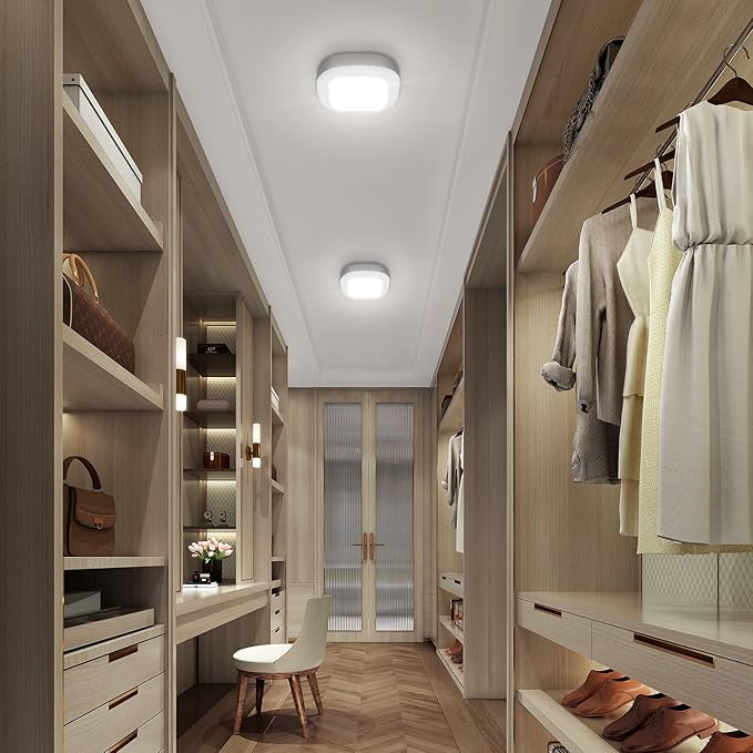 Motion Sensor Ceiling Light Battery Operated, Wireless Motion Activated LED Light 300LM White Indoor Lights for Closet Cordless Stair Hallway Bedroom Pantry Shed Shower Light