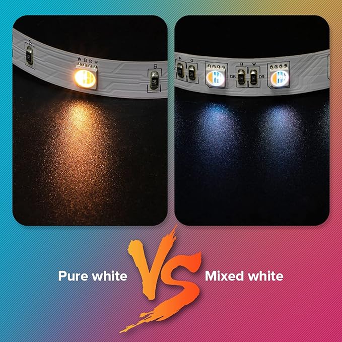 BTF-LIGHTING RGBW Bluetooth Music APP 16.4FT LED Strip Lights RGB+Warm White 3000K 4 Colors in 1 LED Color Changing Lights Strip for Bedroom, Desk, Home Decoration, with Remote and 12V Power Supply