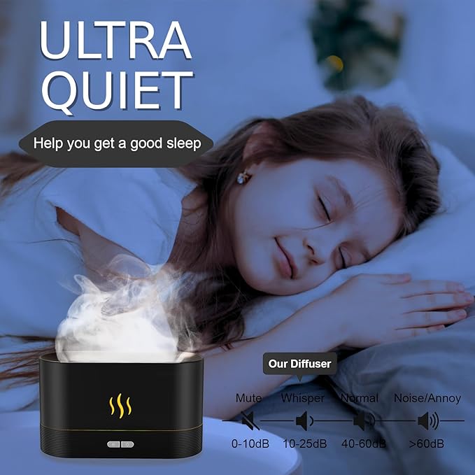 Essential Oil Diffuser, Flame Air Humidifier with Fire Led Light - 2 Rightness, 180mL Capacity (8 Hours), Auto-Off Protection Air Diffuser for Home Bedroom Office Gifts(White)