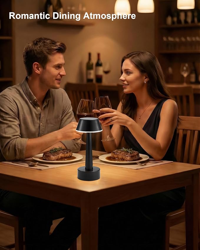 Cordless Rechargeable Table Lamp Small Battery Operated Lamp for Restaurant, 3 Color Stepless Dimmable LED Touch Lamp Portable Night Lights for Bedside Living Room Kitchen Bar Outdoor Patio Décor