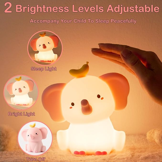 Elephant Lamp, Elephant Cute Night Light Gifts, Rechargeable Bedside Nightlight, Dimmable Squishy Silicone Animal Touch Lamp, Baby Room Decor, Small Night Light for Kids Teens Boys Girls Lovers