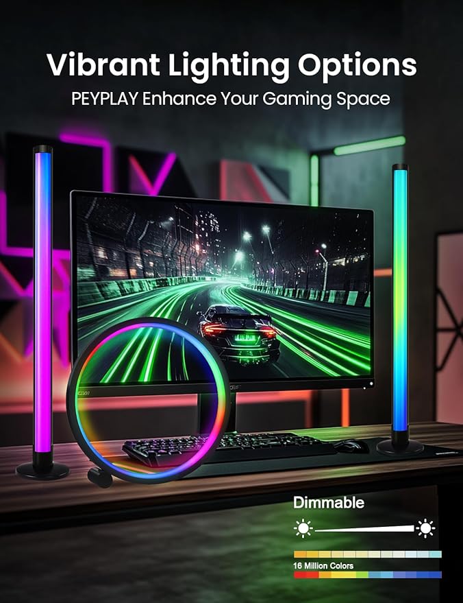 Smart LED Table Lamp + Light Bars Kit, RGB+IC Ambient Lighting with Music Sync, DIY Mode, Stepless Dimming, App & Voice Control (2.4GHz WiFi), Works with Alexa & Google, for Bedroom, Gaming
