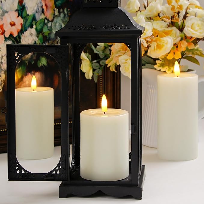 Remote Flameless Flickering Pillar Candles with Candle Grease Effect,Pack of 3 Ivory LED Battery Oprated 2/4/6/8 Hours Timer Real Wax Electric Candles(3x4,5,6 Inches)