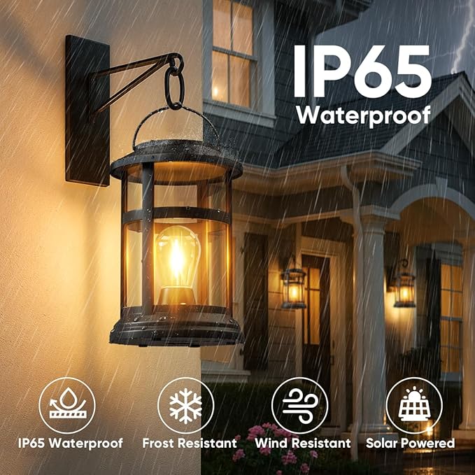 Solar Lanterns Outdoor Waterproof: 1 Pack Hanging Solar Lights for Outside Patio Porch Garden Tabletop Decor - Bright LED Warm White Solar Powered Lighting - Unique Gardening Lovers Mom Gifts