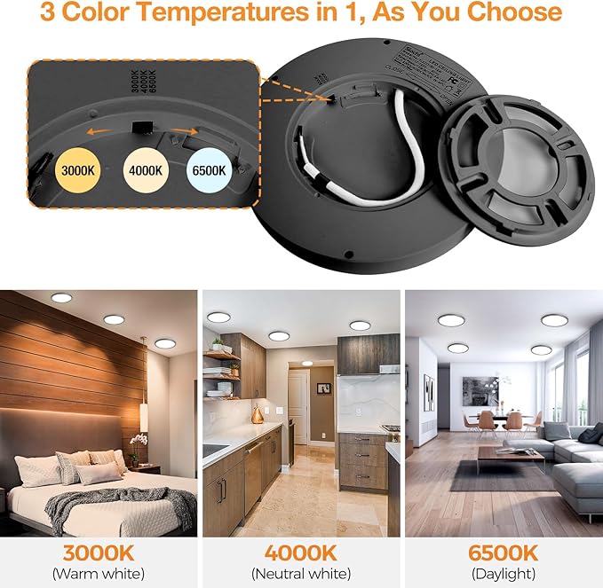 slochi 7.5Inch Ceiling Light Fixture, 3000K-4000K-6500K Flush Mount Ceiling Light 3 Pack, Ultra Thin Round White Flat led Lights for Bathroom Hallways Closet Laundry Bedroom Kitchen
