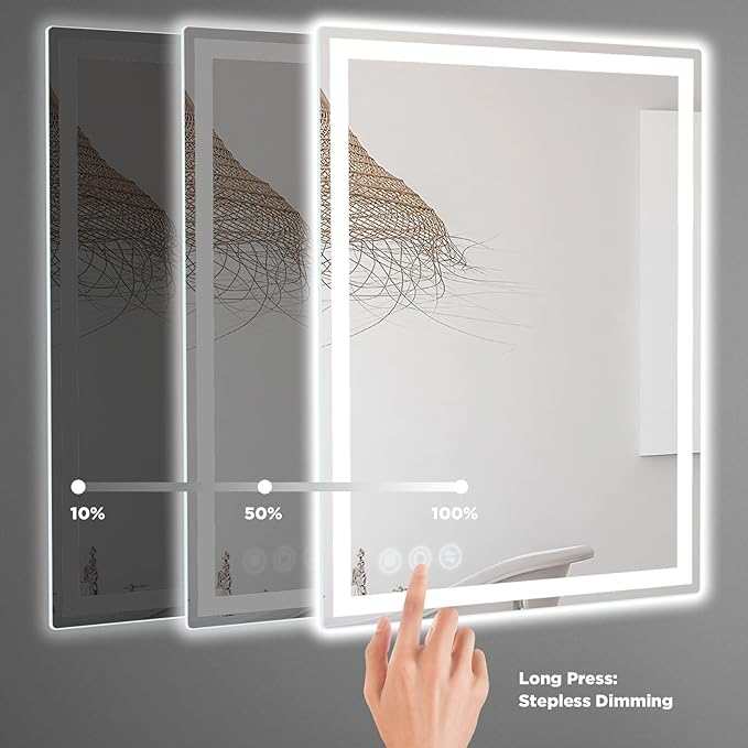 Bathroom Mirror, 28"x 36" LED Mirrors with Anti-Fog, Stepless 3 Colors Temperature & Dimmable, Memory Tempered Glass Bathroom Mirrors for Over Sink, Vanity Mirror with Lights