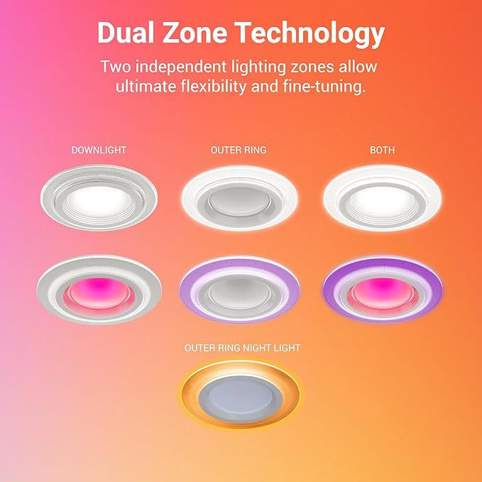 HALO 4" Dual Zone Smart Wi-Fi Recessed LED Light Powered by WiZ Pro 4-Pack, Dimmable Full Color w/SpaceSense, Smart Home Ready RLWZDZT4-4PK