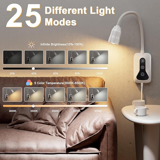 2 Pack Wall Mounted Headboard Reading Light, LED Dimmable Touch Control, Adjustable Neck, Ideal for Bedside, Office, or Reading（White）
