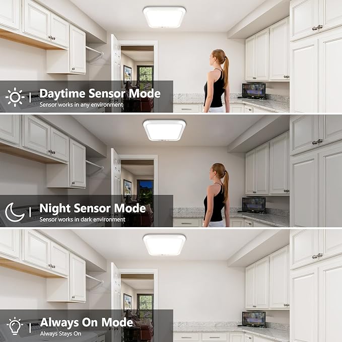 Rechargeable Motion Sensor Closet Light with Remote, Wireless Battery Operated Ceiling Light Magnetic Mount, Rechargeable LED Shower Light No Wiring for Indoor, Shower, Stairs, Shed, Hallway, Porch
