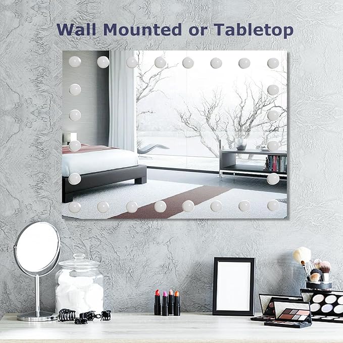 31.5"x 23.6" Vanity Mirror Makeup Mirror with Lights,10X Large Hollywood Lighted Vanity Mirror with 24 Dimmable LED Bulbs,3 Color Modes,Touch Control for Bedroom,Wall-Mounted,White